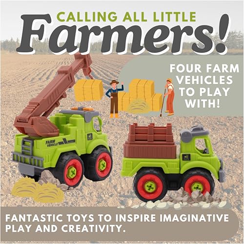 Toyland® 4er-Set – 11 cm (4,3 Zoll) DIY-Landwirtschaftsfahrzeuge und Schraubendreher – Bauen Sie Ihre eigenen Landwirtschaftsfahrzeuge zusammen und Bauen Sie sie – Spielzeug-LKW
