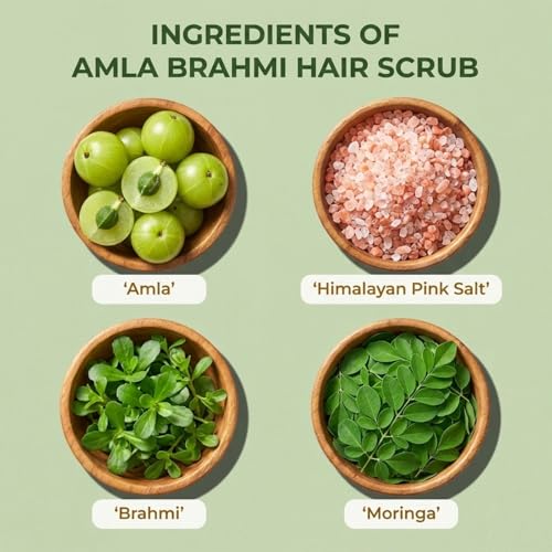 Image of Hair & Scalp Scrub for Dandruff & Build-Up | Anti-Dandruff Exfoliator | Brahmi Amla Pink Himalayan Salt Moringa | Sulfate & Paraben Free