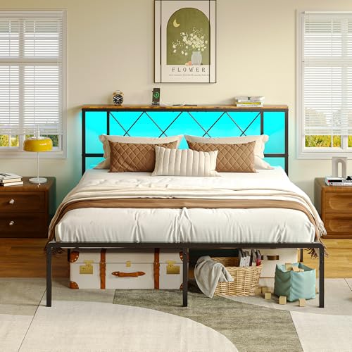 IRONCK Bett 160x200 mit LED Beleuchtung, Bettgestell 160x200 mit Steckdose, 1 USB, 1 Typ-C-Anschlüsse, Metallbett mit Kopfteil und Stauraum, Jugendbett, Doppelbett mit Metal Lattenrost IRONCK Bett 160x200 mit LED Beleuchtung, Bettgestell 160x200 mit Steckdose, 1 USB, 1 Typ-C-Anschlüsse, Metallbett mit Kopfteil und Stauraum, Jugendbett, Doppelbett mit Metal Lattenrost