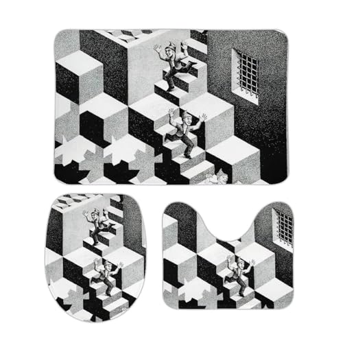 MC Escher マウリッツ・エッシャー 絵画 アートパネル ポスター キャンバスウォールアート現代 印刷 版画 壁掛け 壁の絵 部屋飾1 フロアマットセット 3点セット コーラルフリース 吸水性 速乾性 柔らかい バスルーム 拭ける お風呂 滑り止め