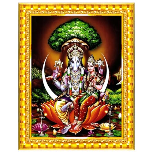 Image of Pavan Photo Laminations Lord Hayagriva Swamy Hayagrivar Hayagreeva Wall Painting Framed Home Decor (Wood,Acrylic,Gold,Small Size,6x8 Inch) R607S