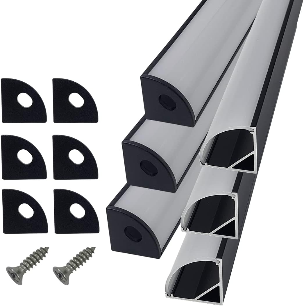 HAMRVL 6-Pack 30cm/1ft Led Channel Diffuser Black Aluminum with Mliky White Cover V Shape 16x16mm,Led Strip Diffuser Track with Mounting Clips Accessories,Aluminum Profile for Led Strip Lights