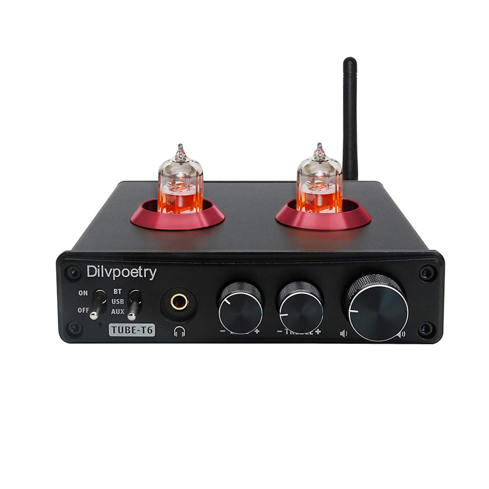 Dilvpoetry Tube-T6 Vacuum Tube Headphone Amplifier 61N 2.0 Preamplifier APTX Preamp 3.5mm Desktop USB HiFi Headphone Amp (Black)