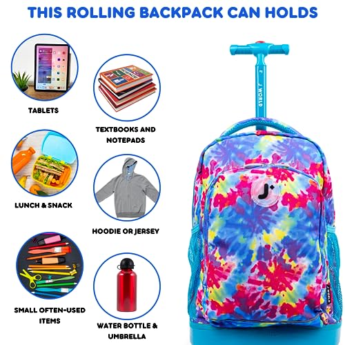 Image of J World Sunny Rolling Backpack for Kids. Roller Bag With Wheels, Tie Dye