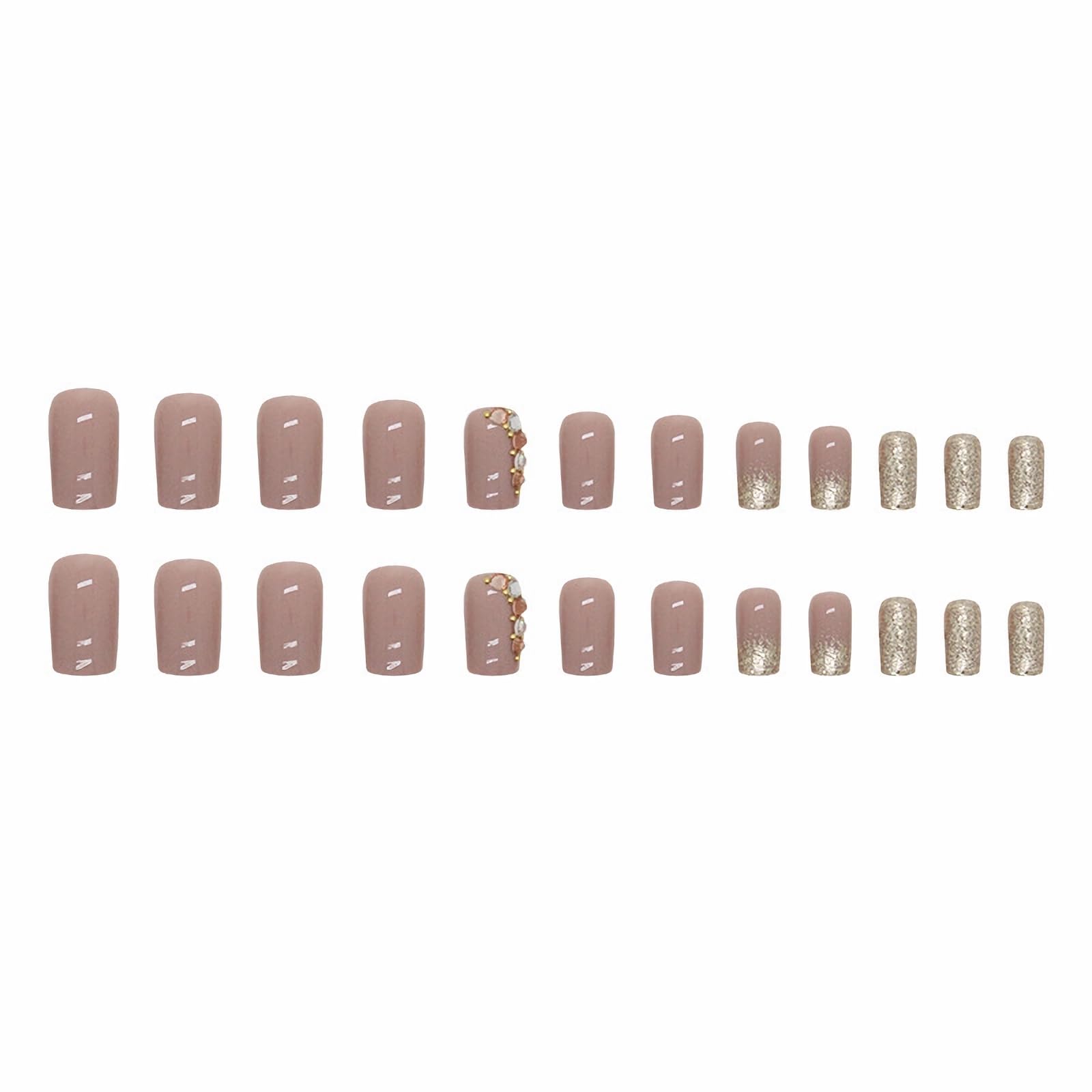 MERVF Square Press on Nails Medium Fake Nails light Brown Squoval Glue on Nails with Rhinestones Design Acrylic Nails Artificial Glitter Nails Press ons Fall alse Nails Glossy 24pcs