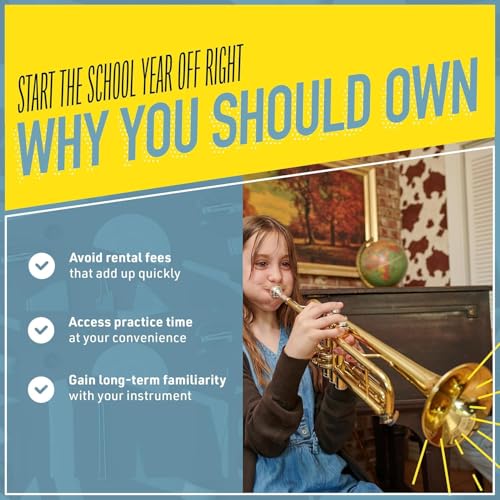 Image of Mendini By Cecilio Bb Standard Trumpet Set for Beginners - Brass Trumpet Instrument with Hard Case, 7C Mouthpiece, Valve Oil, Cleaning Cloth, Gloves and Maintenance kit (Golden)