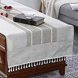 HOWOD Washable Polyester Fabric Rectangle Coffee Table Tablecloth with Pockets Striped Small Tea Clo