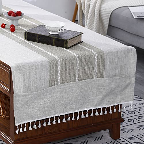 Howod Washable Polyester Fabric Rectangle Coffee Table Tablecloth With Pockets Striped Small Tea Cloth Cover Table Runner Living Room (Striped B Coffee, 20" W X 55" L) #TOP4