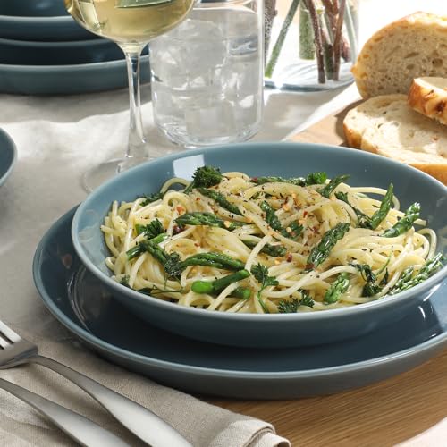 Image of Gibson Home Summer Shades 16 Piece Plates and Bowls Dishes Service for 4 Porcelain Dinnerware Set - Blue