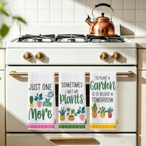Image of 3 Pcs Funny Kitchen Plants Dish Towel 24x14 Inch, Plant Cactus Waffle Weave Hand Dish Towels Tea Towel for Kitchen Home Bathroom Farmhouse Decor, Plants Gifts for Women Mom Friend