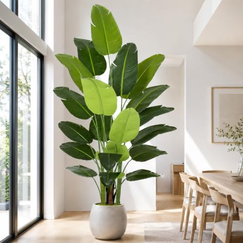 Image of Lifelike Bird of Paradise Artificial Plant,8.2ft Faux Banana Leaf Tree with 20 Trunks - Perfect Indoor Silk Floor Plant for Home Decor in Living Room, Office, and Bedroom 1Pack