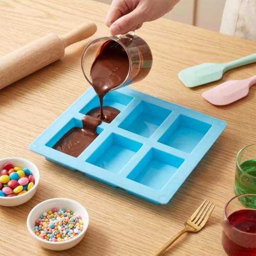 Image of PureBake Silicone Mould, Mini Loaf Bread Mold for Cakes, Brownies, Desserts, Chocolate, Candles, 6 Cavity Rectangle, Food Grade, Flexible, Oven & Freezer Safe