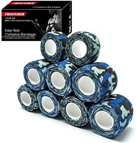 FRESINIDER 9 Rolls Self Adhesive Wrap Athletic Tape Gauze, Breathable Elastic Cohesive Bandage for Sports Injury & Pet (7 Pcs 2"x 5 Yards + 2 Pcs 1" X 5 Yards) (Sea Camo)