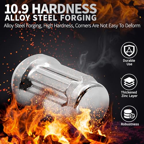 Image of 20 PCS M12x1.5 Chrome Lug Nuts, 1.35 inch Tall Hex Trailer Lug Nuts, 60 Degree Conical Cone Seat with Socket Key, Wheel Lugnuts Compatible with Ford Fusion 2006-2019, Ford Focus 2000-2019