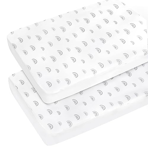 Miniatura 18 de Sábanas de cuna para niña, paquete de 2 sábanas para cuna estándar y colchón de cama infantil, sábana bajera ajustable transpirable y suave