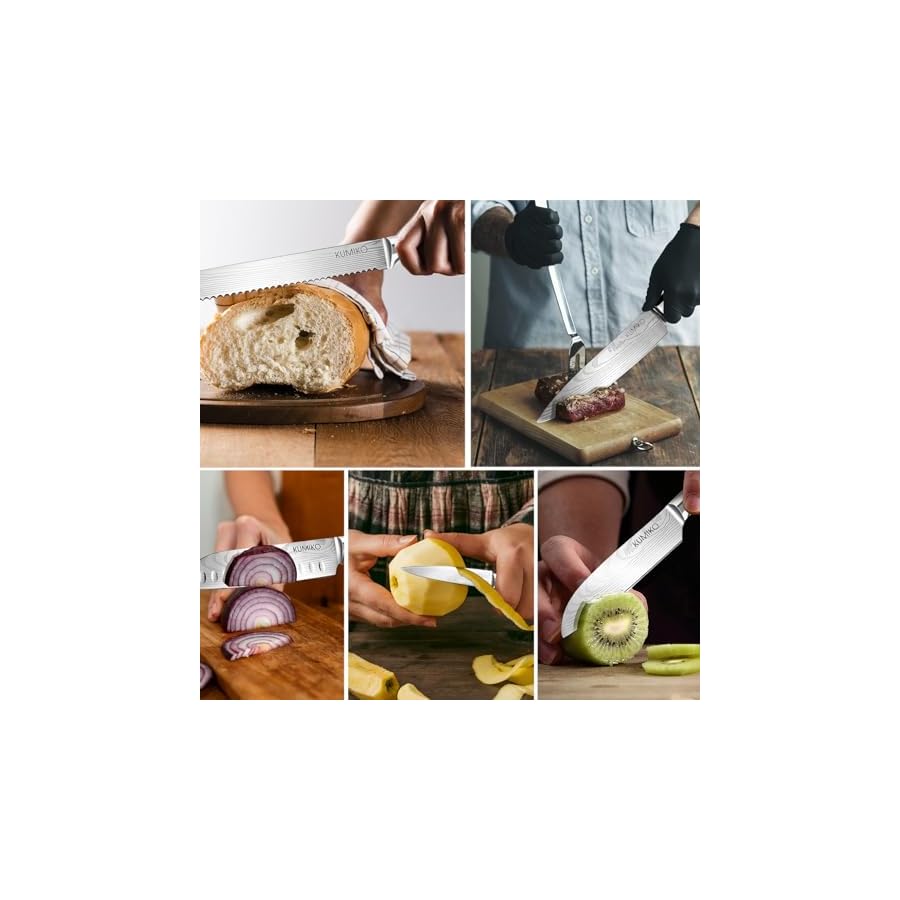 KUMIKO-Kitchen-Knife-Set-Black-Cooking-Knife-Set-Professional-Ultra-Sharp-High-Carbon-Stainless-Steel-Knives-7Cr17MOV-5-Piece-Knife-Set KUMIKO Kitchen Knife Set Black, Cooking Knife Set Professional, Ultra Sharp High Carbon Stainless Steel Knives (7Cr17MOV), 5 Piece Knife Set