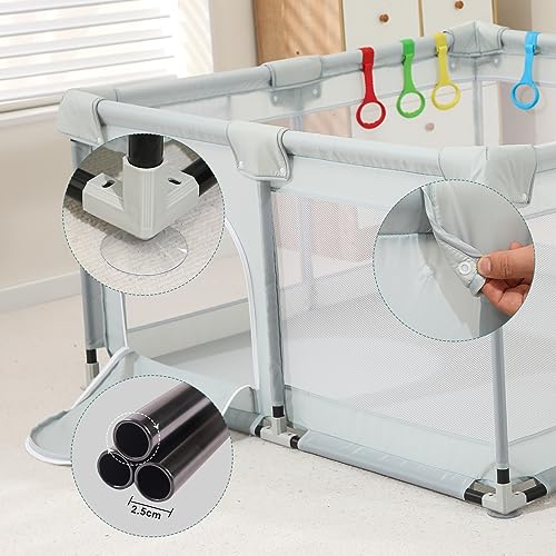 Requena Baby Playpen, Indoor/Outdoor Toddler Fence with Breathable Mesh, Extra Large Play Yard with Balls, 120cm x 120cm, Grey - Image 6