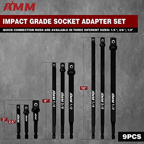 Image of AMM 9PCS Impact Socket Adapter Set, 1 /4 inch 3 /8 inch 1 /2 inch Drive for Power Drill