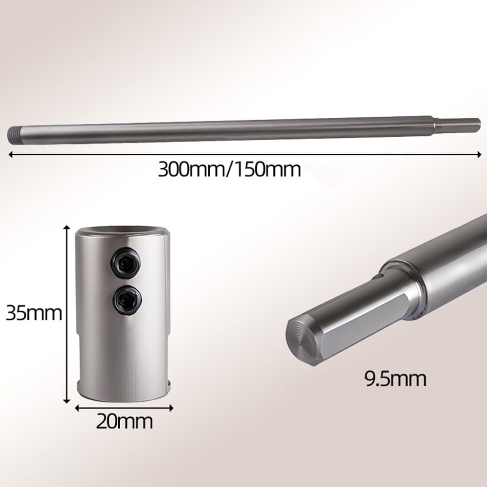 Asta di prolunga per punte da 150 mm 300 mm per sega a tazza con manico triangolare da 9 a 9,4 mm, adattatore a doppia vite in metallo per lavorazione del legno, argento