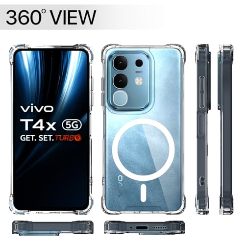 Image of Outlouders Back Cover for iQOO Z10x 5G, Vivo T4x 5G Mag-Safe Transparent PC + TPU Bumper Case with Magnetic Support Shockproof Protection (Transparent Mag-Safe)