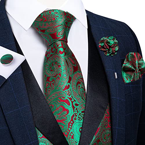 Image of DiBanGu Mens Paisley Vest Silk Sleeveless Suit Vest and Neck Tie Pocket Square Cufflinks Set for Wedding Formal
