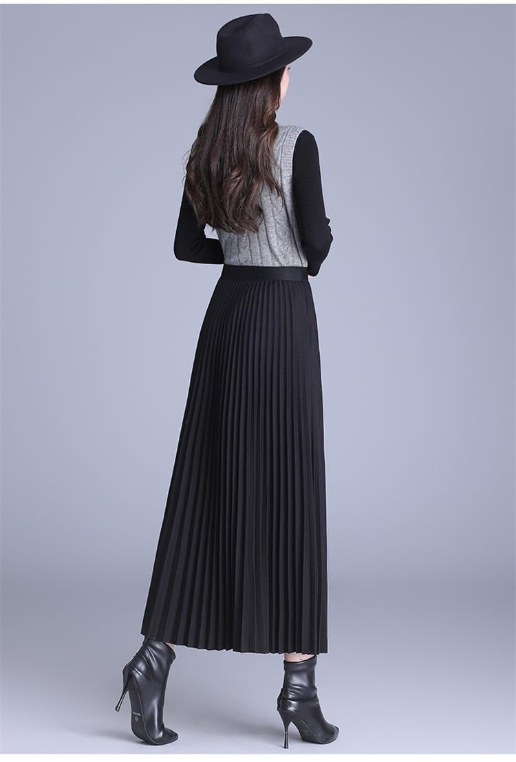 Faldas Largas Plisadas Lana para Mujer Otoño Invierno Vintage Informales Elásticas Cintura Alta Elegantes Drapeadas Corte a Acampanadas Maxifalda Larga Lana para Mujer