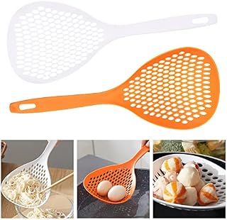Kitchen Ladle Strainer, 2 Pack Scoop Colander Food Strainer Kitchen Skimmer with High Heat Resistant, Home Slotted Skimmer Sifter Sieve with Handle for Water Leaking, Cooking and Baking