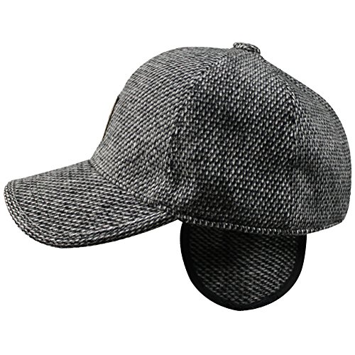 Eyourlife2012 Men's Winter Wool Fleece Faux Fur Peaked Baseball Cap Hat With Fold Ear Warmer Light Gray #TOP3