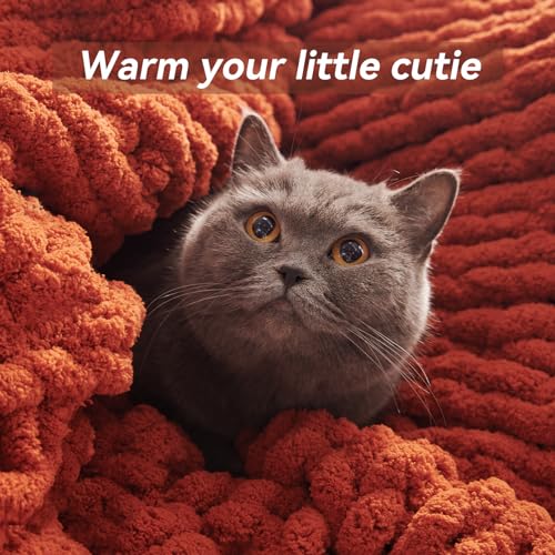 Negwoo Grobstrick-Überwurfdecke, 127,7 x 152,4 cm, gestricktes Chenille-Garn für Bett, Couch, handgefertigt, orange, gehäkelt… – Ansicht 4