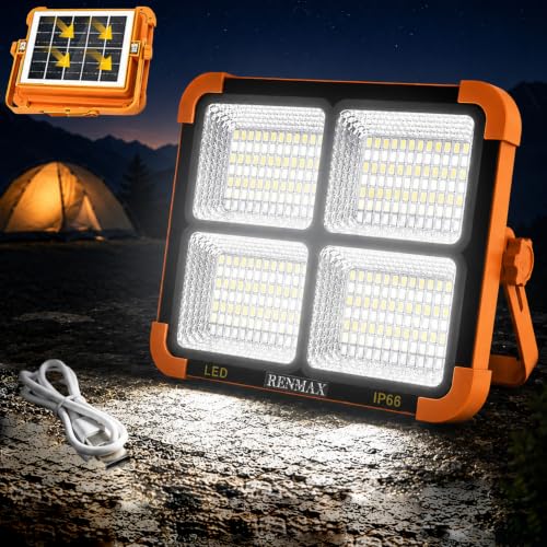 Image of RENMAX Solar Flood Light IP66 Waterproof 50W LED |Portable Cordless Rechargeable| 5-Hours Working| White-Warm White- Red Blue Blinker| for Home, Camping, Travel, Car, Garden, Balcony, Courtyard -1Pc