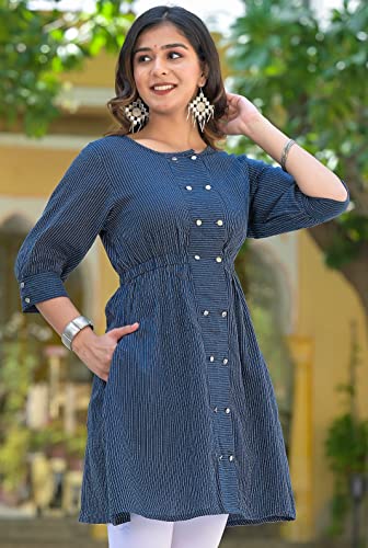 Image of Yash Gallery Women's Cotton Stripe Printed Straight Tunic for Women