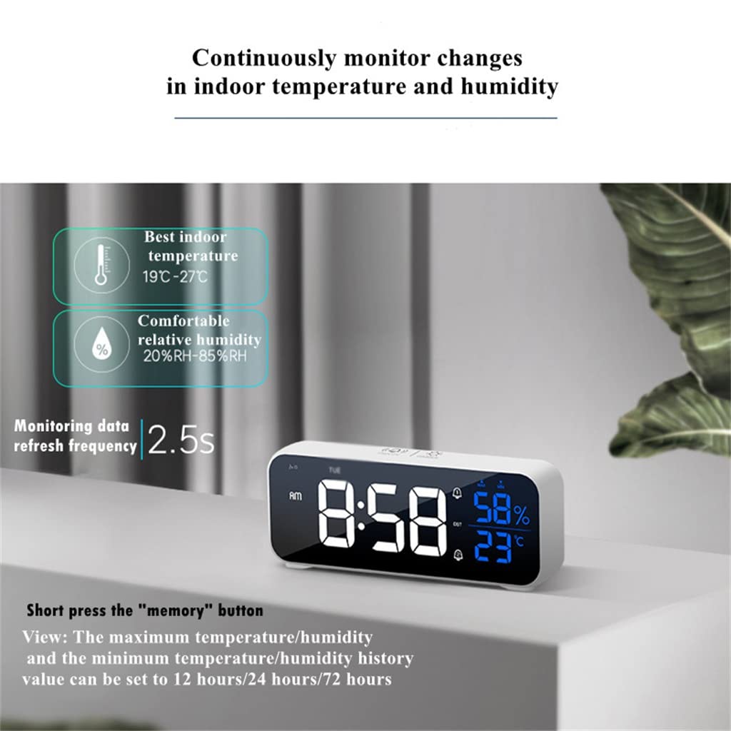 Reloj despertador con música LED, control de temperatura, humedad, control de voz, reloj de mesa, doble alarma, de pared, recargable, digital (gris)