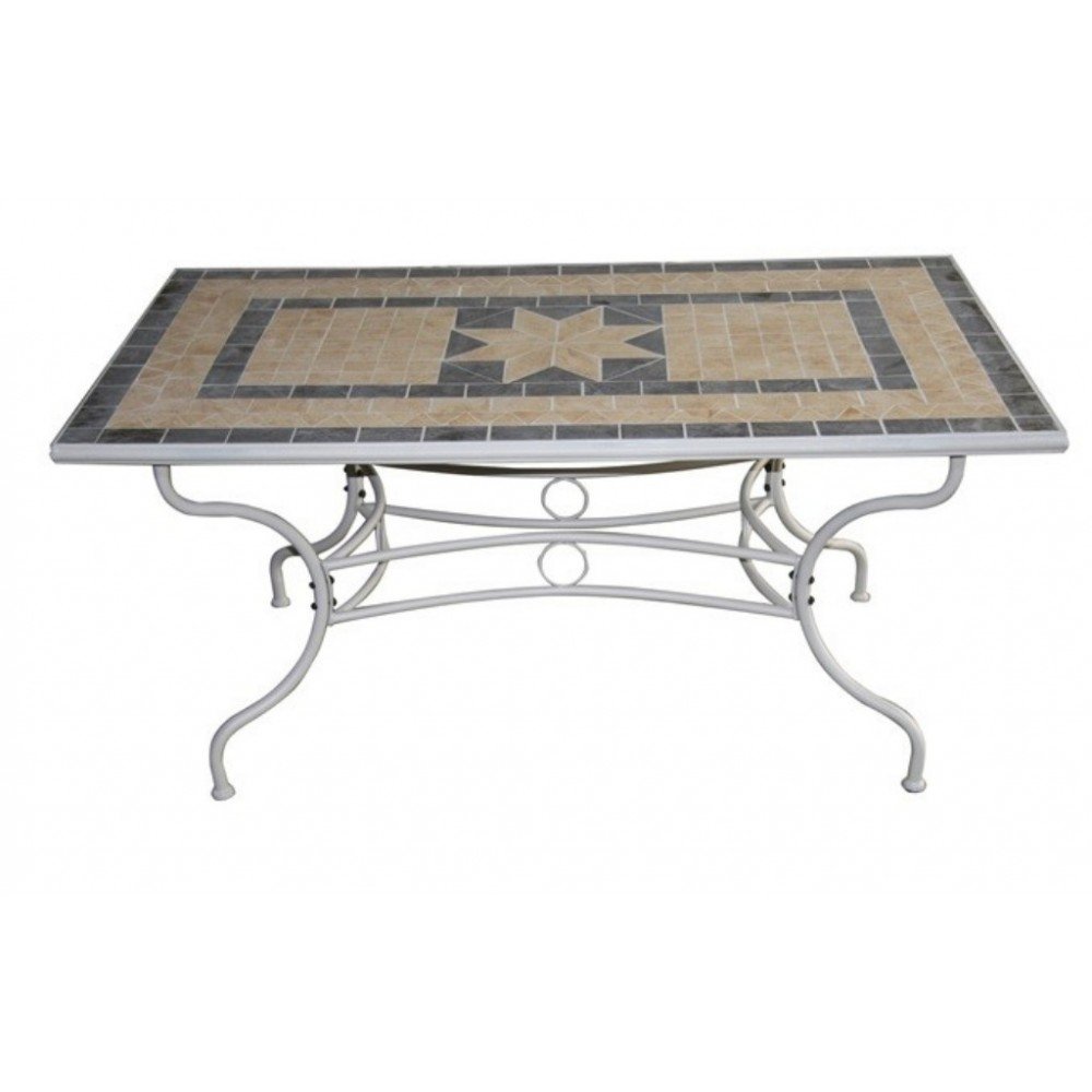 Tavolo Rettangolare Fisso in Ferro 160 X 90 Piano in Mosaico per Esterno Giardino, Portico, Ristorante, Gelateria Bar