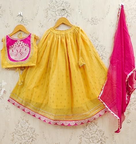 Image of Kids Traditional Lehenga Choli Set with Embroidered Pink Choli & Dupatta