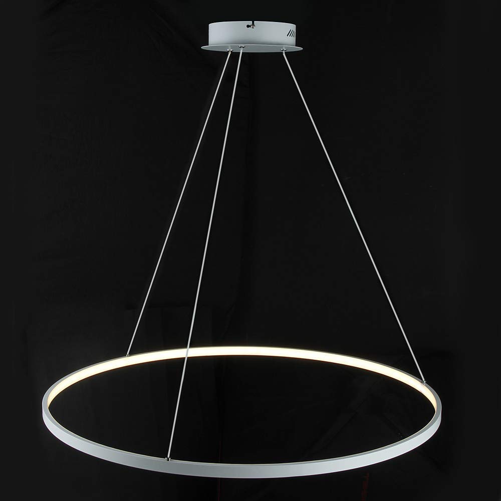 Circle LED Pendant Light Modern Metal Acrylic Suspended Chandelier Adjustable Island Hanging Lamp For Living Room Kitchen Bedroom,White+Warm White-60cm 38W