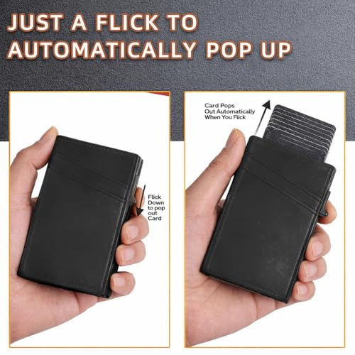 Image of VOGARD Pop-Up Card Holder for Men, RFID Blocking Slim Aluminium Case with Premium PU Leather, Automatic Card Ejector, Front Pocket Design (Black)