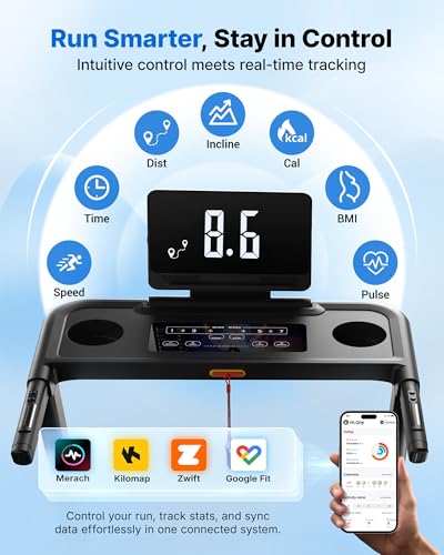 Image of MERACH T12 Foldable Treadmill for Home, 300 LBS Capacity, Wide Running Belt | 15% Auto Incline Treadmill with LED Display, Smart App, 2.5HP Brushless Motor, 0.5-7.5MPH, Compact Design