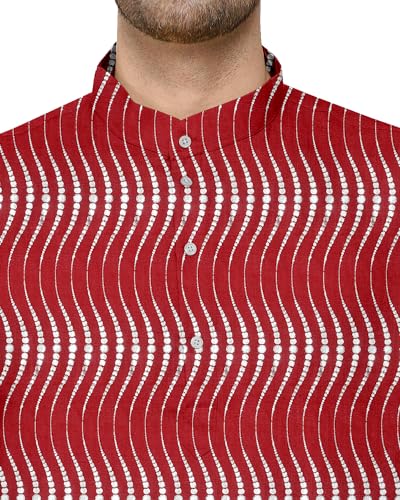 Image of Gauri Laxmi Enterprise Men's Cotton Blend Foil Print Kurtas (Ethnic Wear) (38, Red)
