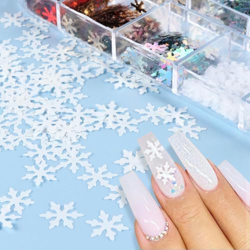 Image of 3 Boxes Snow Nail Glitter Hographic Blue White Nails Flakes Snowflake Sequins Manicure Accessories for Glitters Flakes Accessories for Women Manicure DIY Decorations