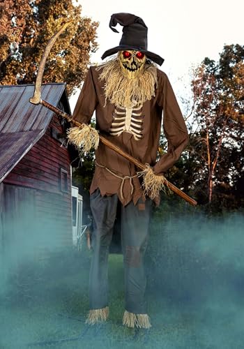 Fun Costumes 12FT Scarecrow Animatronic | Towering Halloween Decoration with Light Up Eyes Talking Jaw Moving Arms and LED Chest