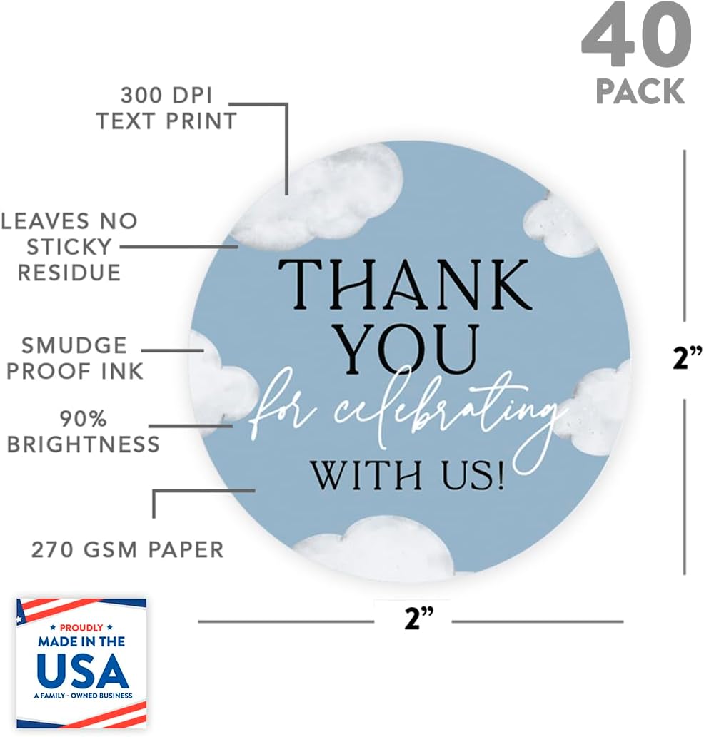 Andaz Press 2 Inch On Cloud Nine Baby Shower Decorations, Dusty Blue Thank You For Celebrating With Us Stickers, On Cloud 9 Party Decorations Baby Shower Stickers for Favors, Candy, Envelopes, 40 Pack - Image 2
