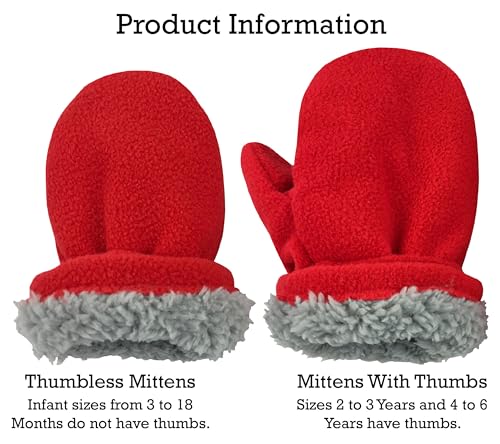 Image of N'Ice Caps Little Kids and Baby Easy-On Sherpa Lined Fleece Mittens - 2 Pair Pack