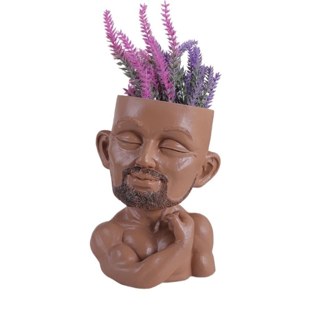 MDNIPQBAM natural Creative Resin Succulent Plant Men's Flower Pot For Herbs Cacti Home Decoration for garden(Brown)