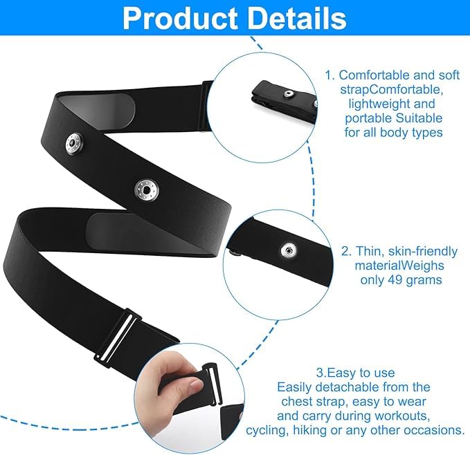Elastyczny pas piersiowy, zapasowy pas piersiowy, elastyczny, regulowany – pasek zamienny V3 Soft Strap do czujnika tętna ANT+, kompatybilny z Polar H1, H10, H9, H7, Garmin, Wahoo, Coospo, Powr