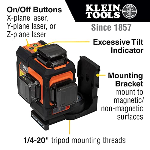 Klein Tools 93PLL Self-Leveling Laser Level with Bright Green 3x360-Degree Planes, Rechargeable Battery, Magnetic Mount