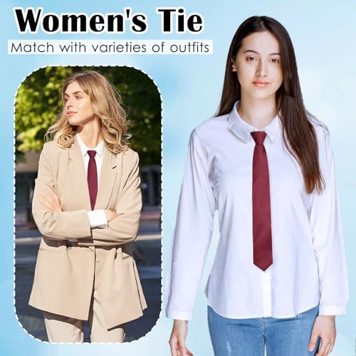 Image of Luckyvestir Womens Tie, Pre Tied Black /Red Ties for Women Adjustable Zipper Womens Necktie