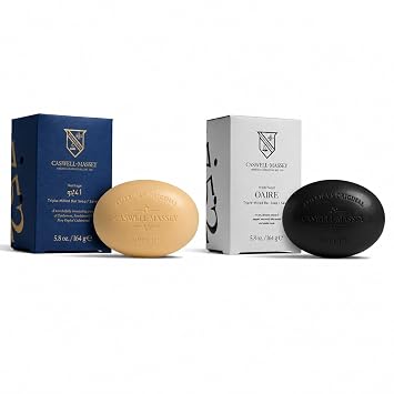 Caswell-Massey 2571 & OAIRE Natural Bar Soap for Men, 2-Bar Luxury Soap Duo, Moisturizing Body Soap with Essential Oils & Plant-Based Ingredients, Black Clay Castile Soap, 5.8 oz Each