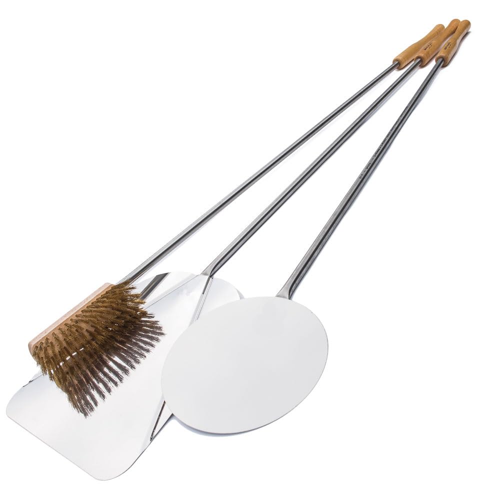 GIEMME 3 Pizzaschieber aus Edelstahl AISI 430 Set für Holzofen (Pizza Größe 33 cm - Griff 85 cm)