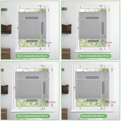 Deswell Plissee ohne Bohren Klemmfix Grau B115 x H120cm Plisseerollo Sonnenschutz und Sichtschutz Jalousien Easyfix Plissees… – Ansicht 6