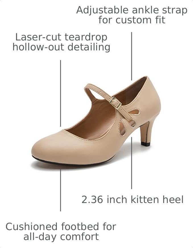 Image of MAIERNISI JESSI Unisex Men's Women's Mary Jane Pumps Round Toe Kitten Heel Hollow Out Shoes